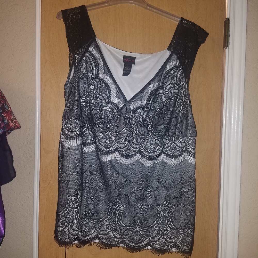 Plus size black lace top